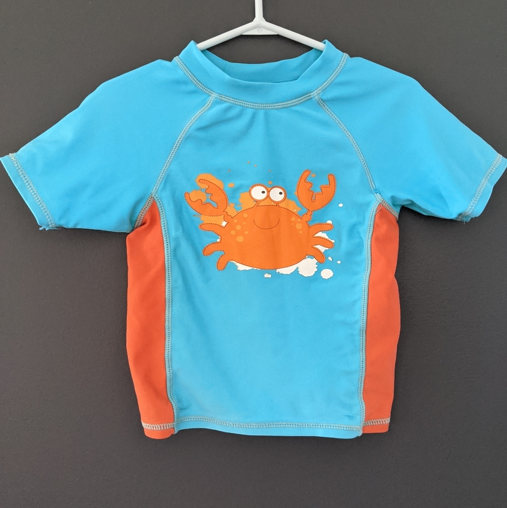 Blue & orange short sleeved rashguard top